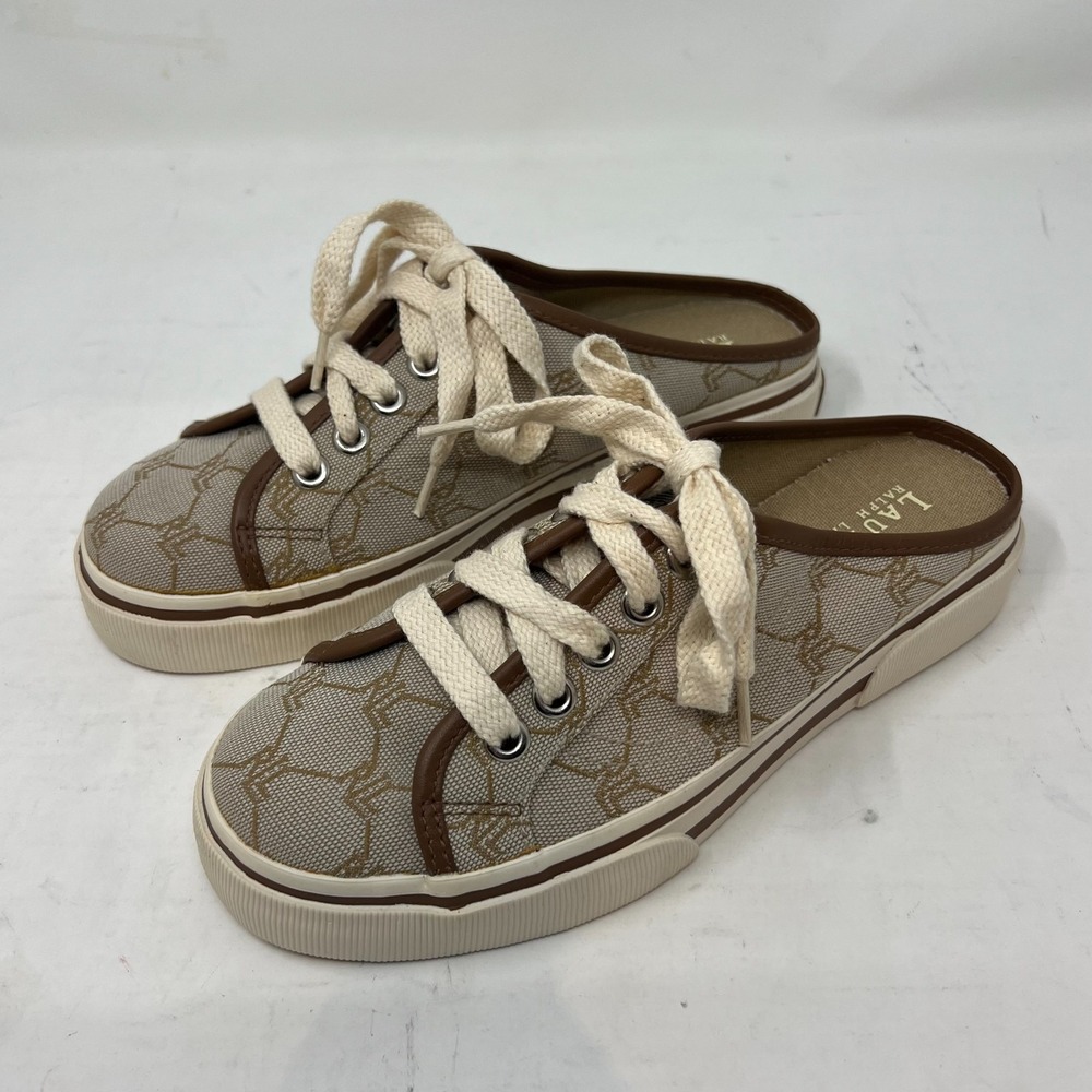 Lauren Ralph Lauren Cissy Mule Sneakers Women's 7B Camel Monogram Backless Shoes